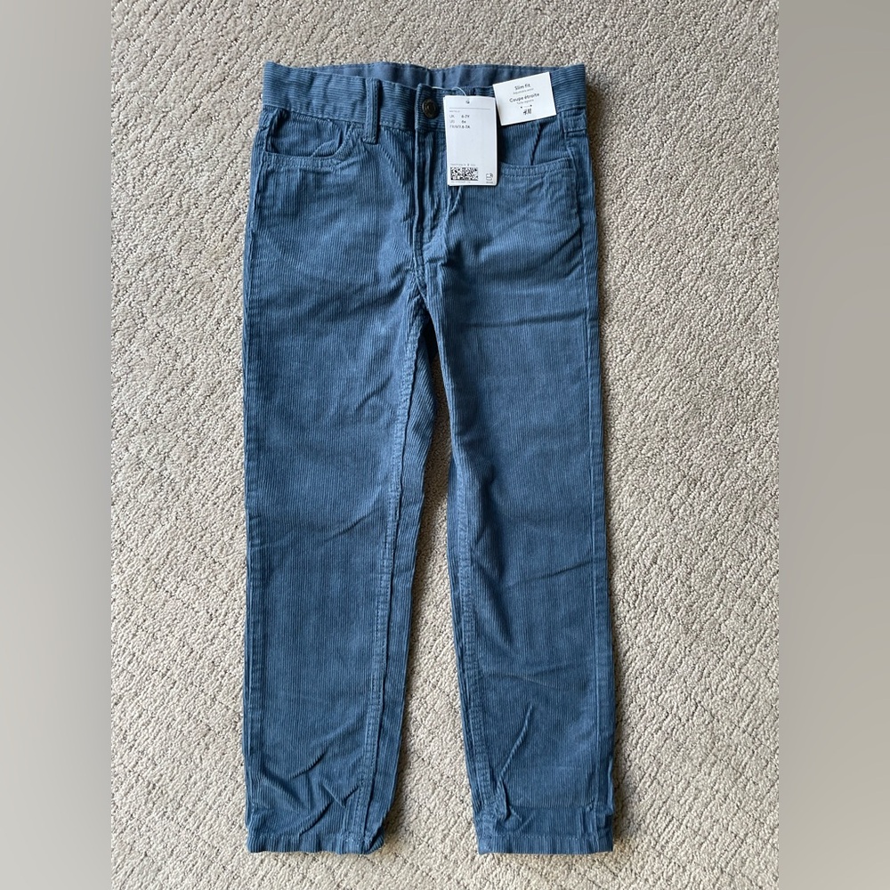 H&M Boys Slim Fit Blue Corduroy Pants Sz 6-7 NWT